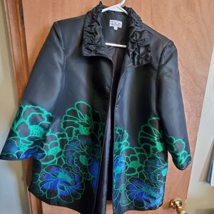 The Look (QVC). SZ XL. Black floral evening  coat, party, 3/4 sleeves